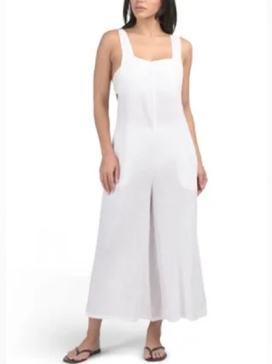 Haute Hippie Pants - haute hippie style linen blend strappy wide leg jumpsuit Overalls Size XL White